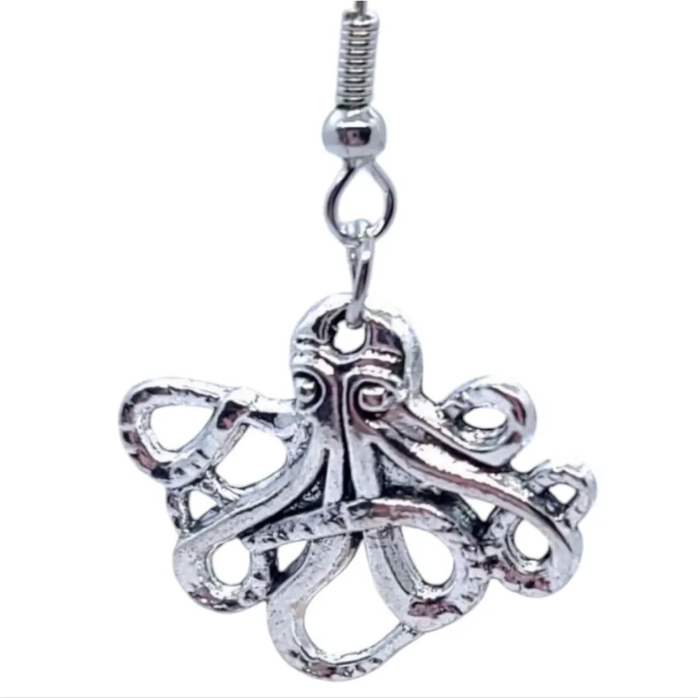 Kraken Octopus Earrings Silver Steampunk Pirate Nautical Squid Dangle Jewelry